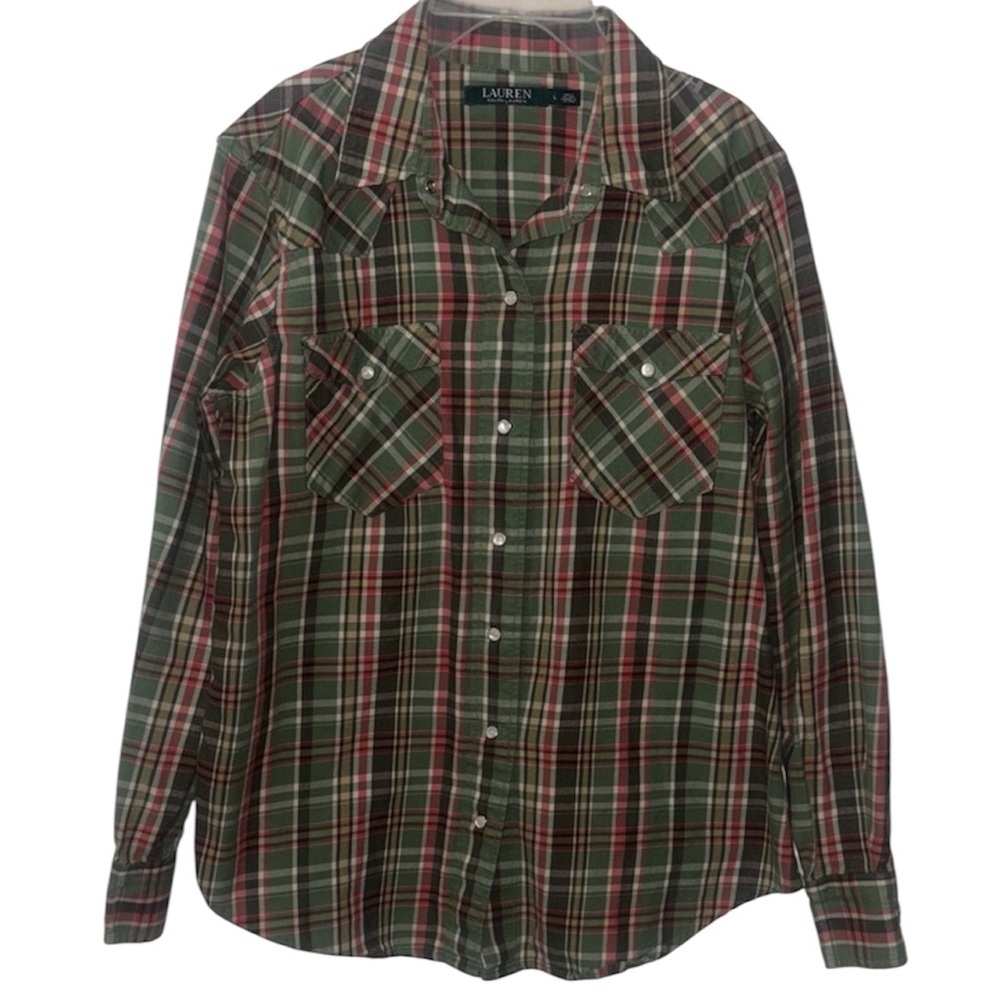Lauren Ralph Lauren Green‎ and Pink Plaid Shirt